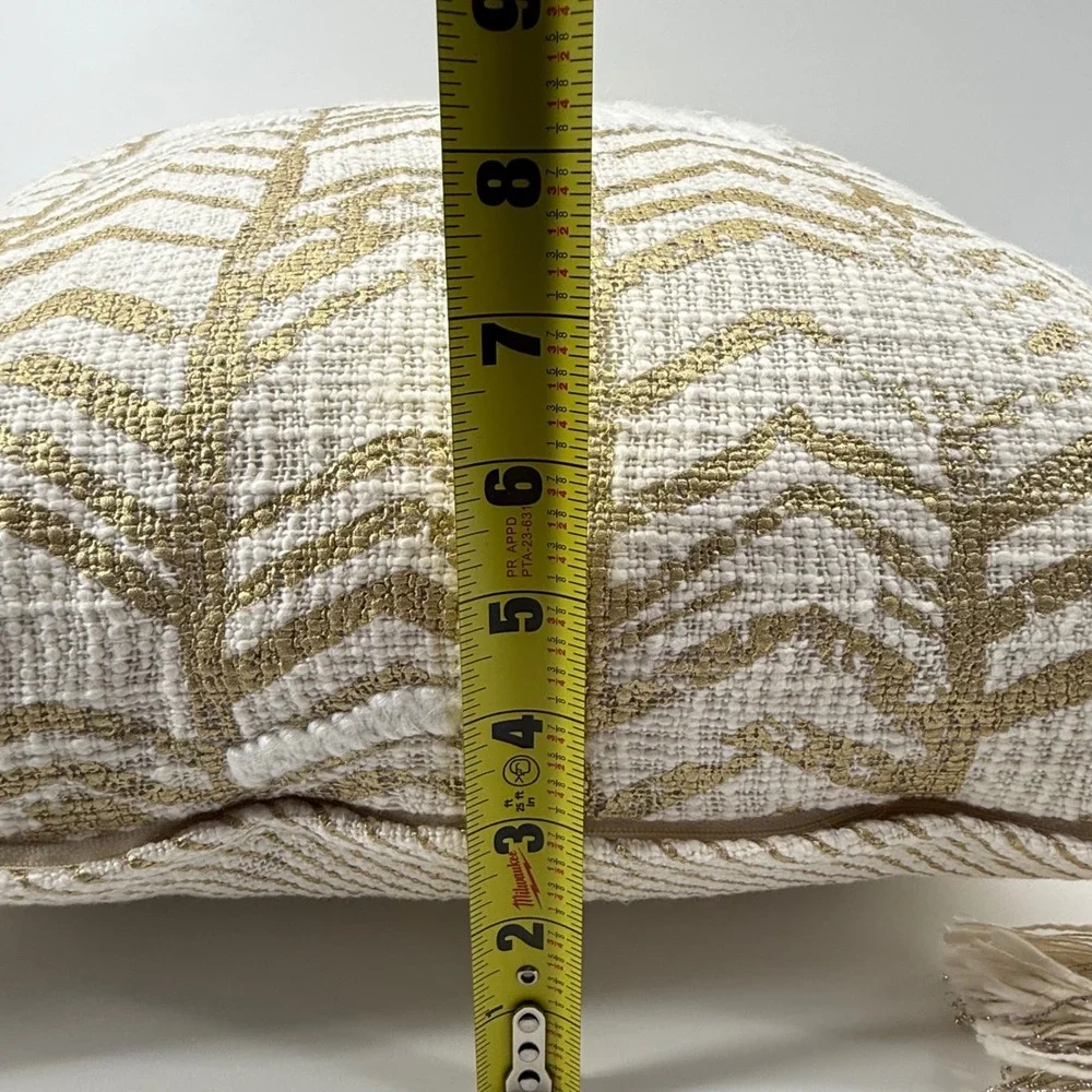 Max Studio 18x18 Throw Pillow Gold‎ Cream Chevron Tassel Boho Glam Decor